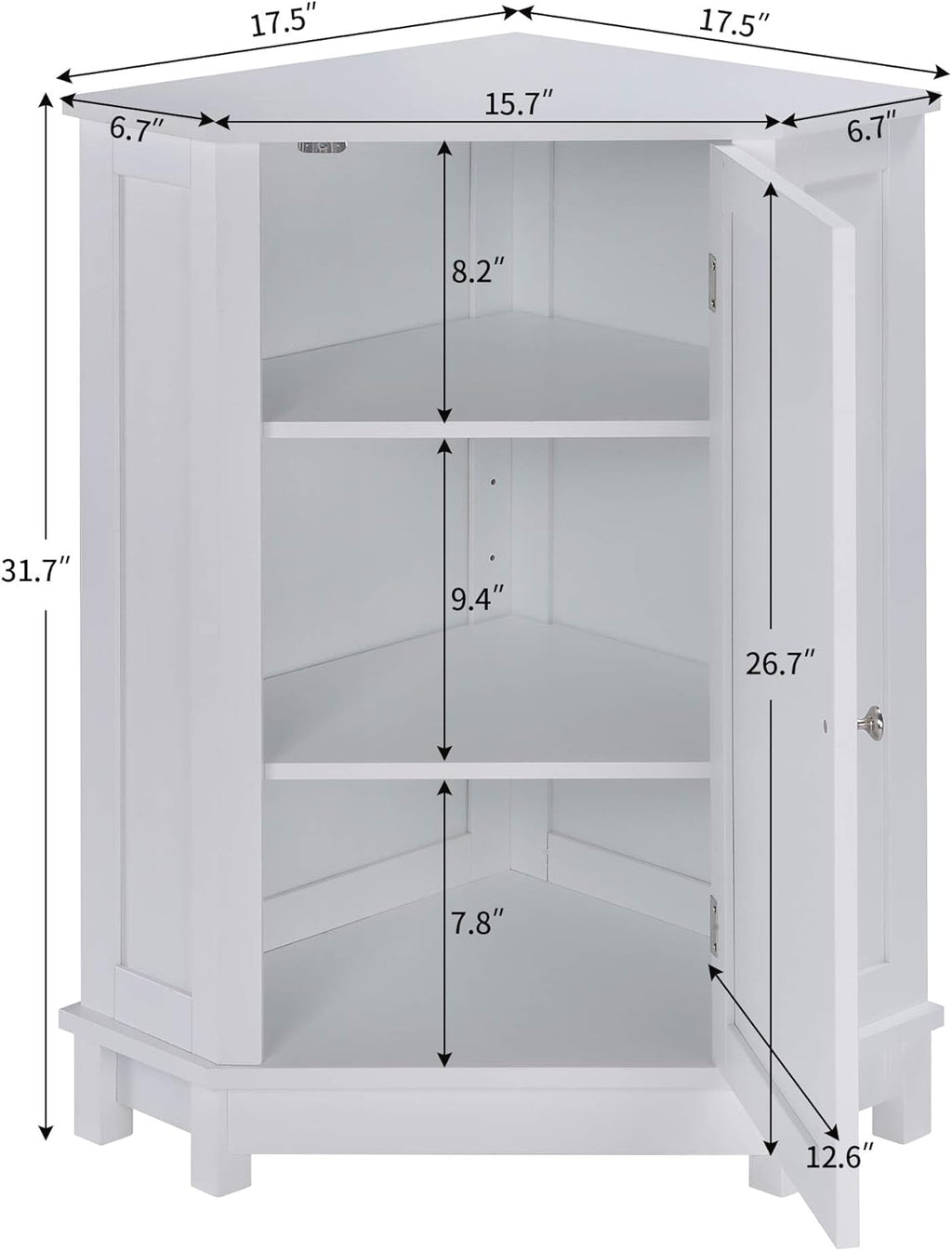 White Corner Cabinet Bathroom Floor Storage with Adjustable Shelves F38414