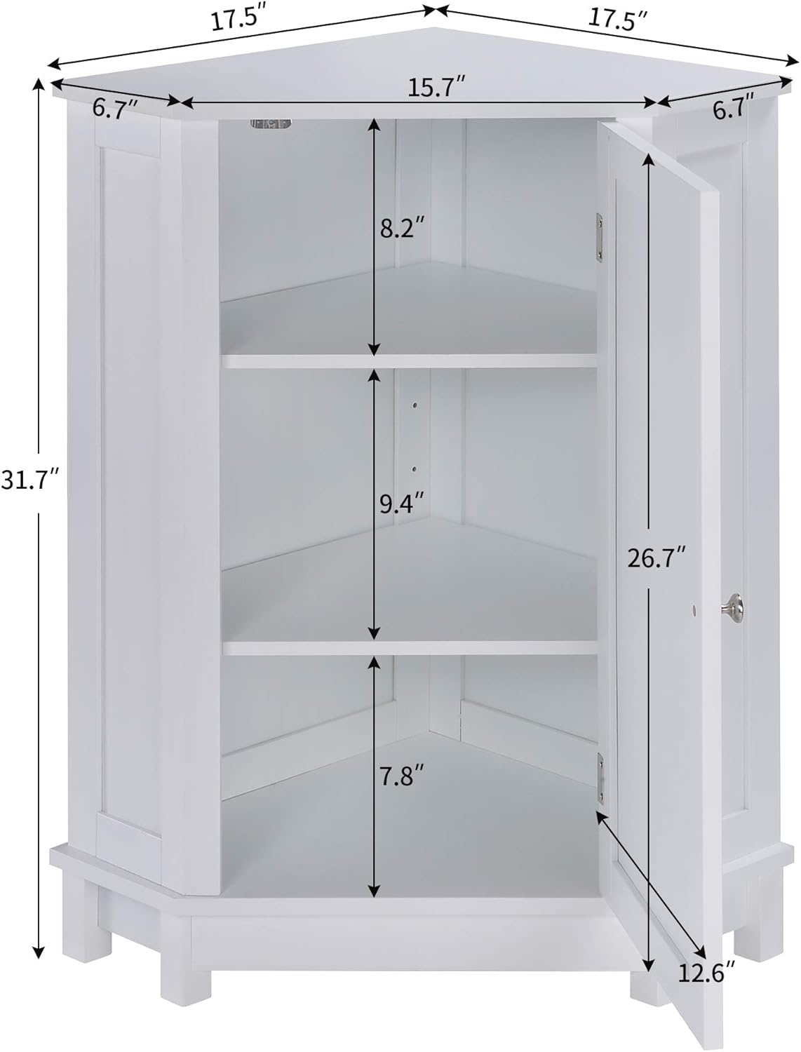 White Corner Cabinet Bathroom Floor Storage with Adjustable Shelves F38414