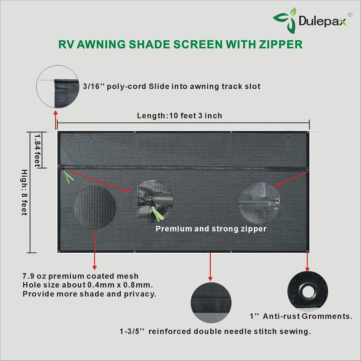 RV Awning Shade Screen with Zipper 8'X11'3'' R725230