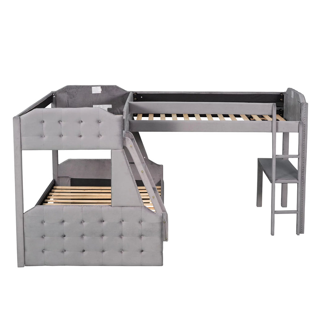 Gray Twin over Full Upholstered Bunk Bed with Desk M91714