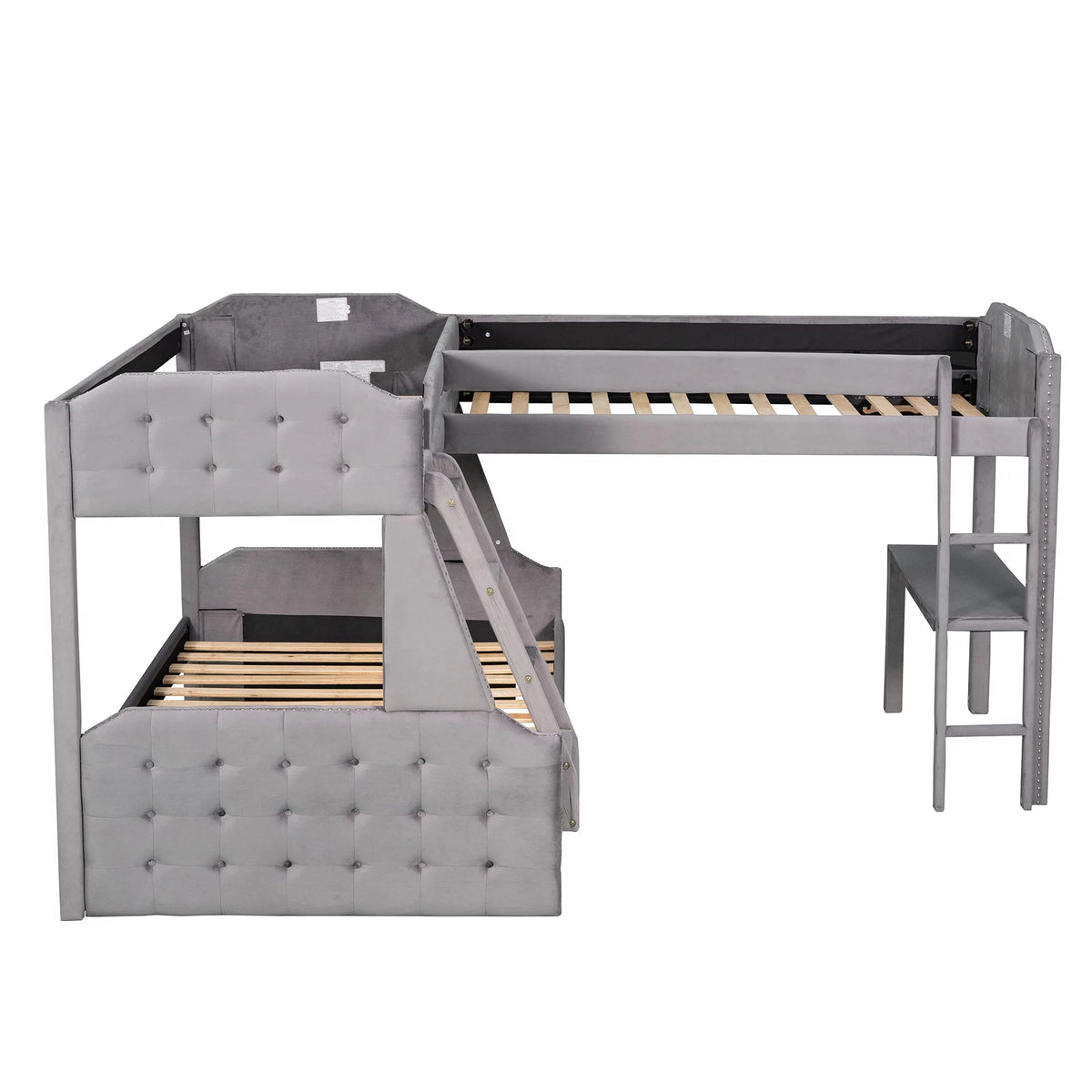 Gray Twin over Full Upholstered Bunk Bed with Desk M91714