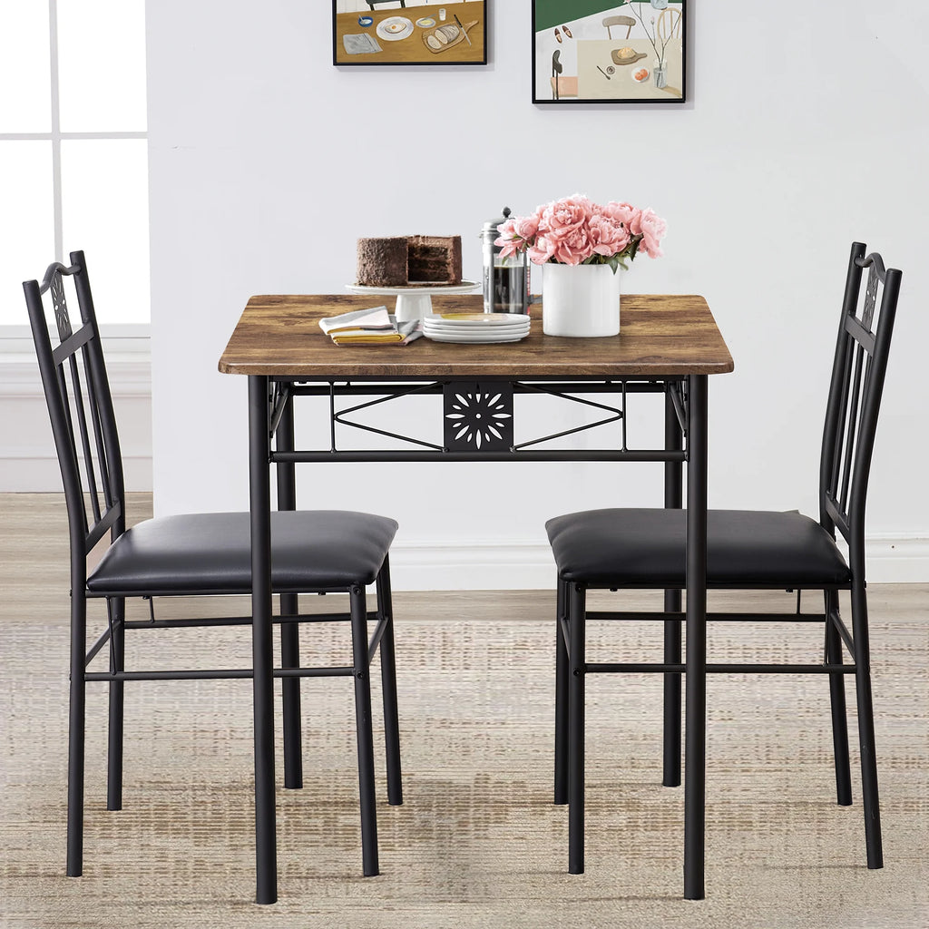 3-Piece Wooden Dining Table Set with 2 Pu Cushion Chairs O272462