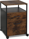 Rolling File Cabinet with 2 Drawers and Open Shelf, Brown and Black O485707