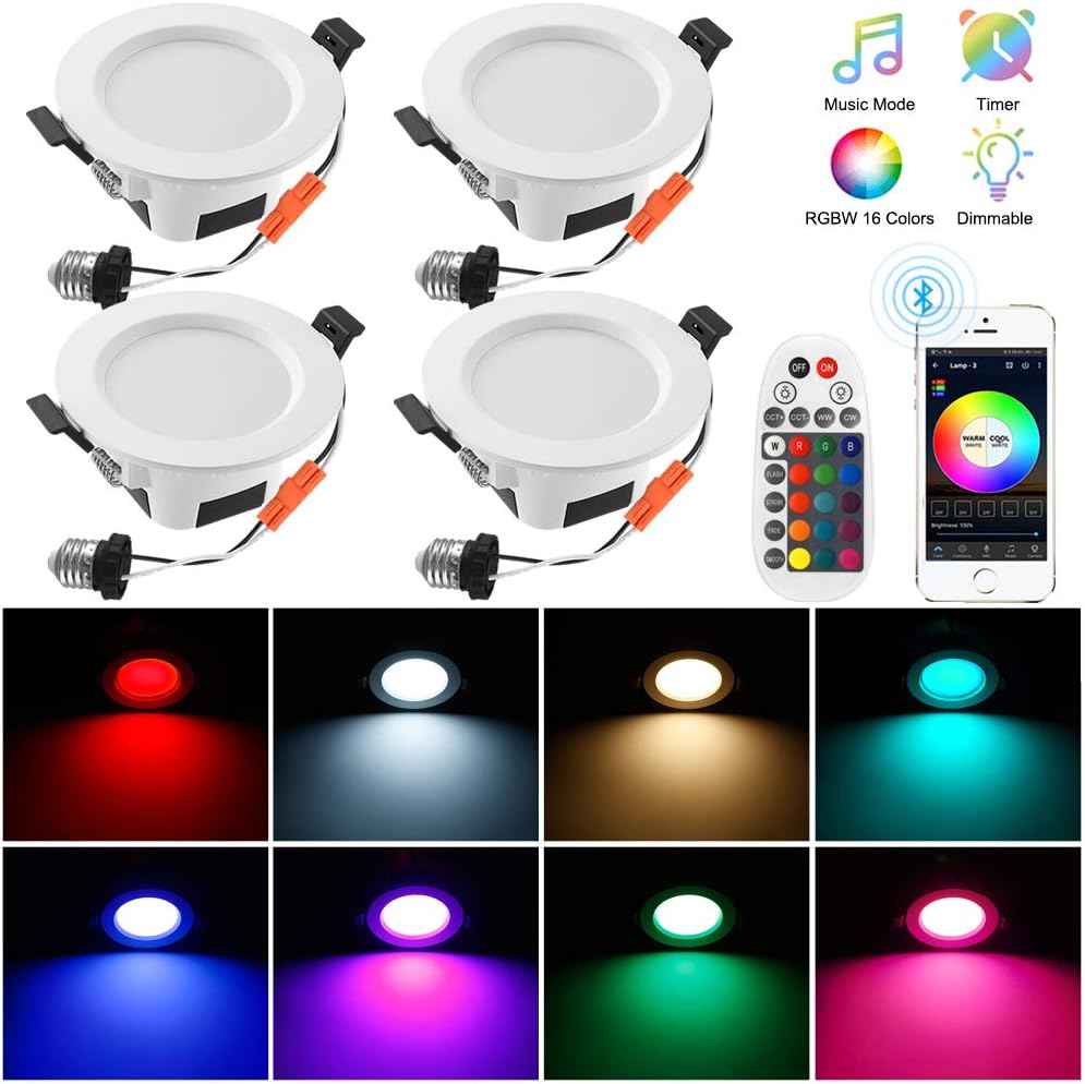 6 Inch RGBCW Dimmable LED Recessed Downlight, 4 Pack G623717