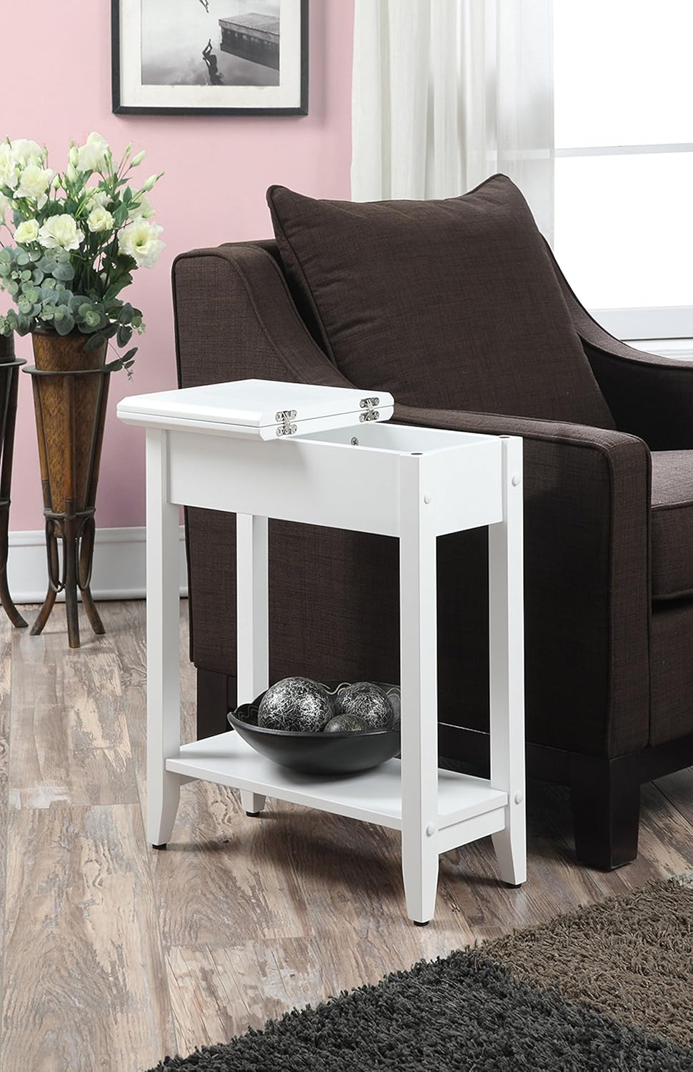 White Flip Top End Table R768