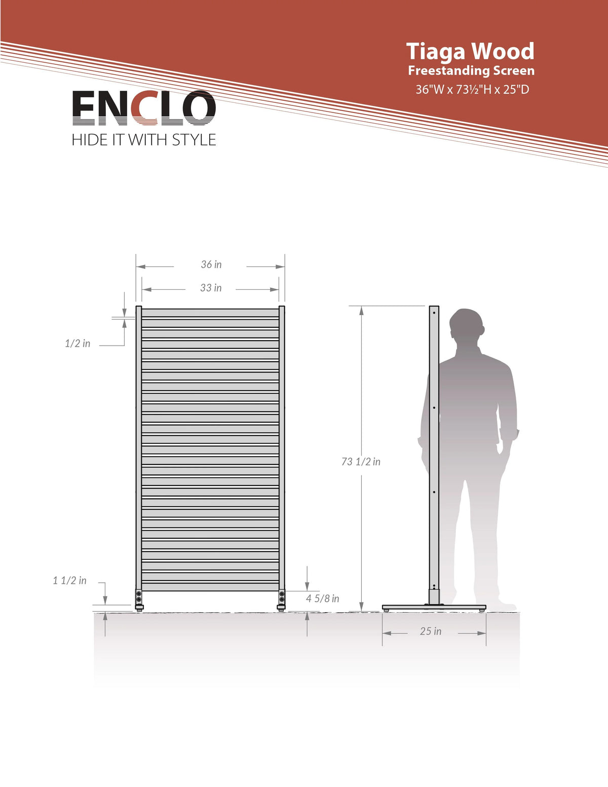 6 ft H x 3 ft W Slatted Wood Privacy Screen Kit (1 Panel) J726