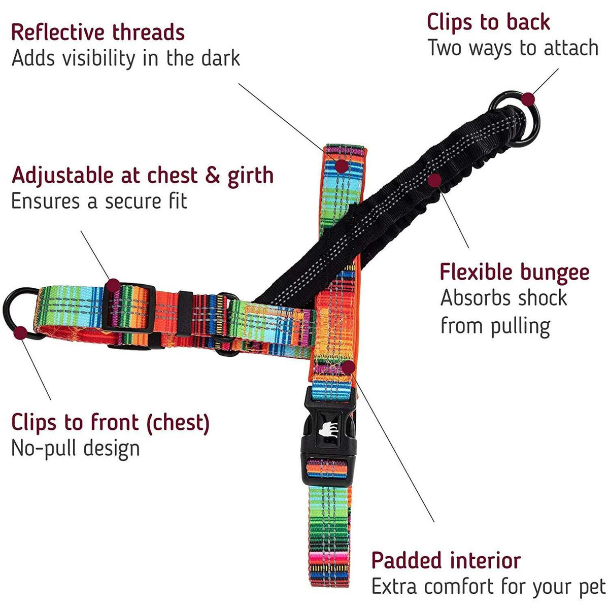 Reflective No Pull Dog Harness with Bungee Handle I56362