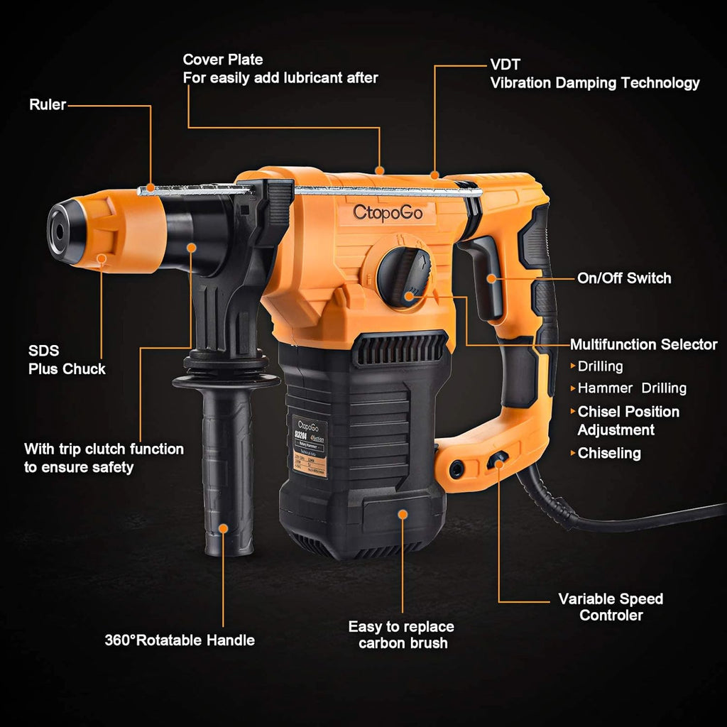 1-1/4 Inch SDS-Plus Heavy Duty Rotary Hammer Drill with Carrying Case J61790