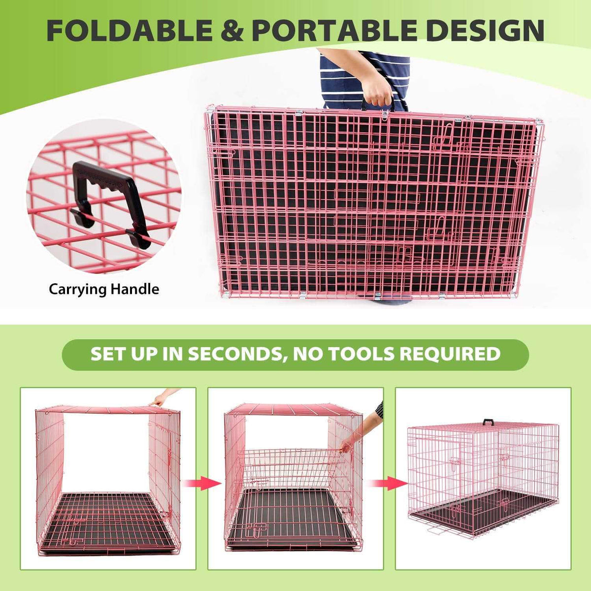 42 inch Foldable Metal Dog Crate with 2 Doors R701470