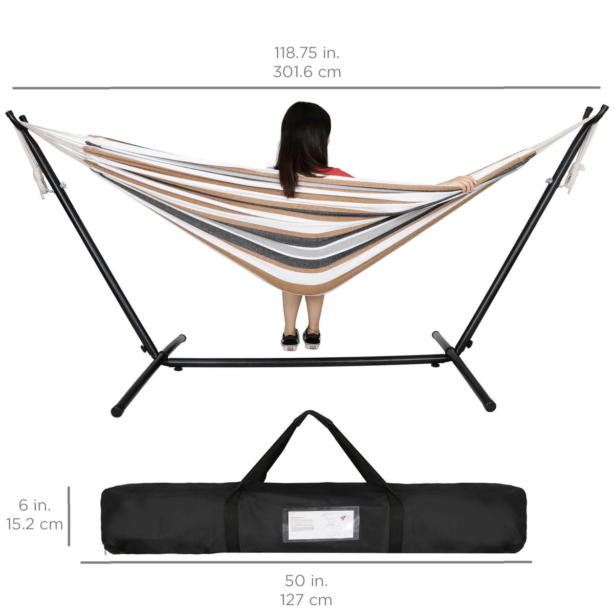 Cotton 2-Person Hammock with Steel Stand 450lb Capacity T642