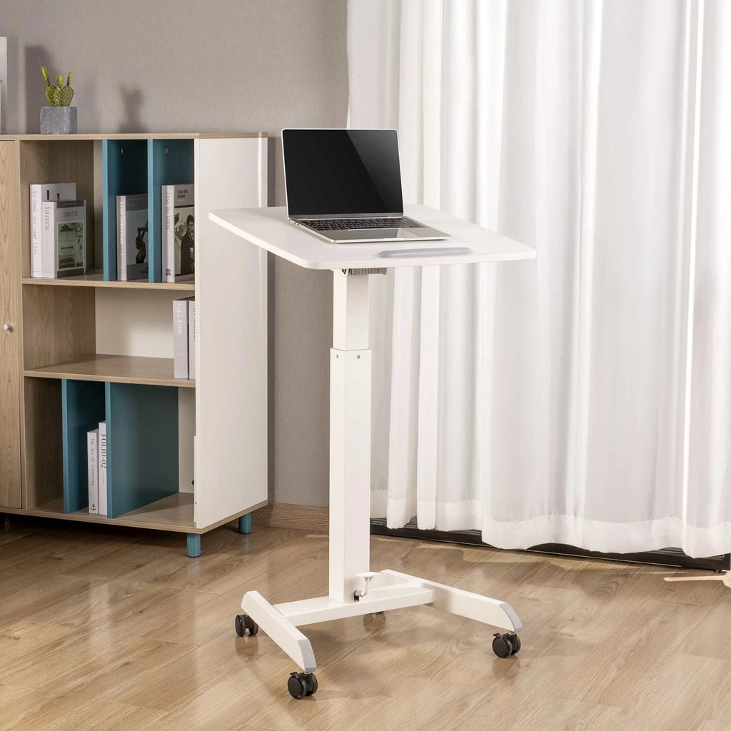 White Multifunctional Mobile Podium with Pneumatic Height Adjustments P369742