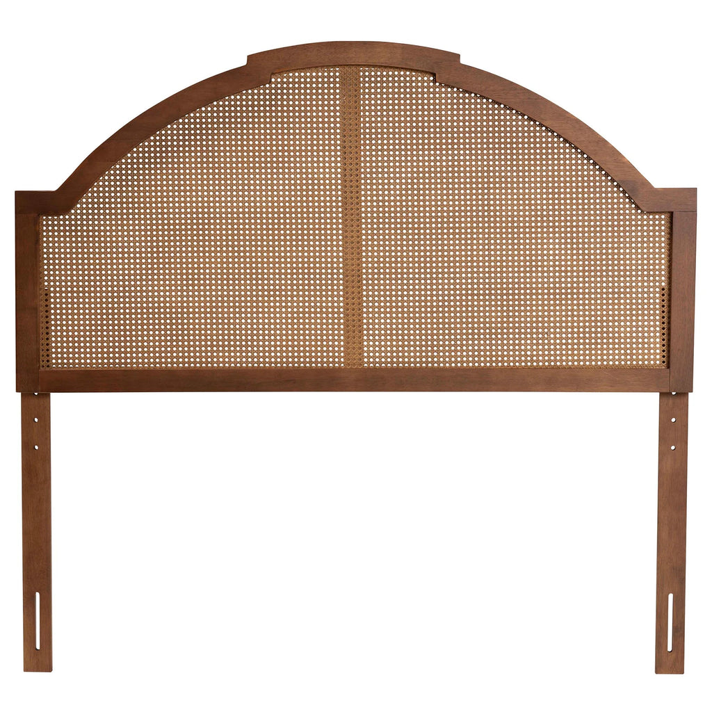 Ash Walnut Finished Wood Queen Size Headboard with Rattan U5646