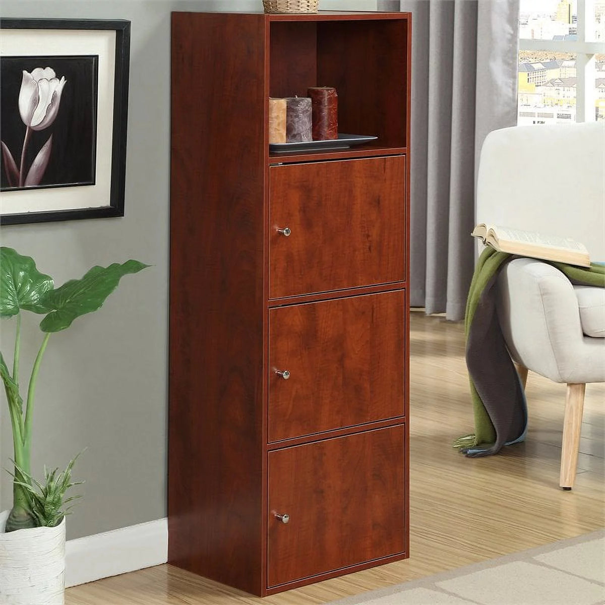 Three-Door Bookcase in Cherry Wood Finish B54382