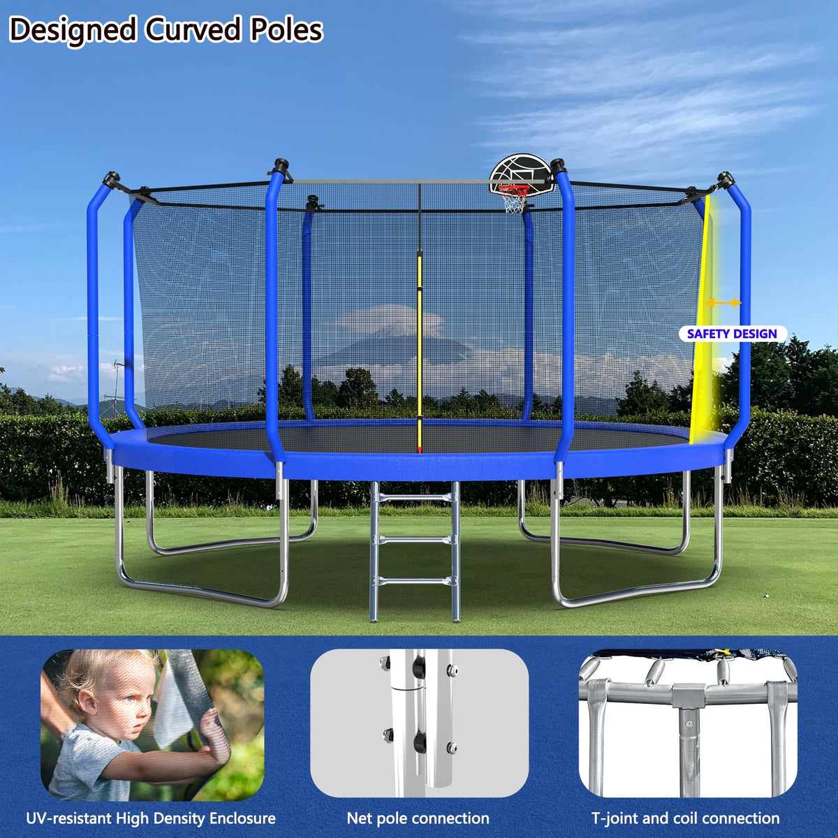 1500LBS 14FT Trampoline with Enclosure, Ladder, Basketball Hoop, Ball N760