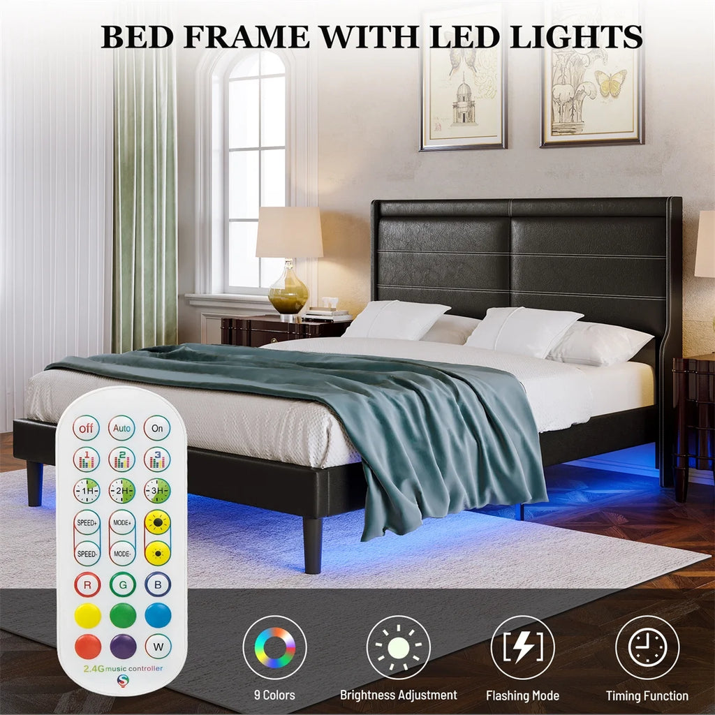 Queen Size Upholstered Bed with Lights Y7978