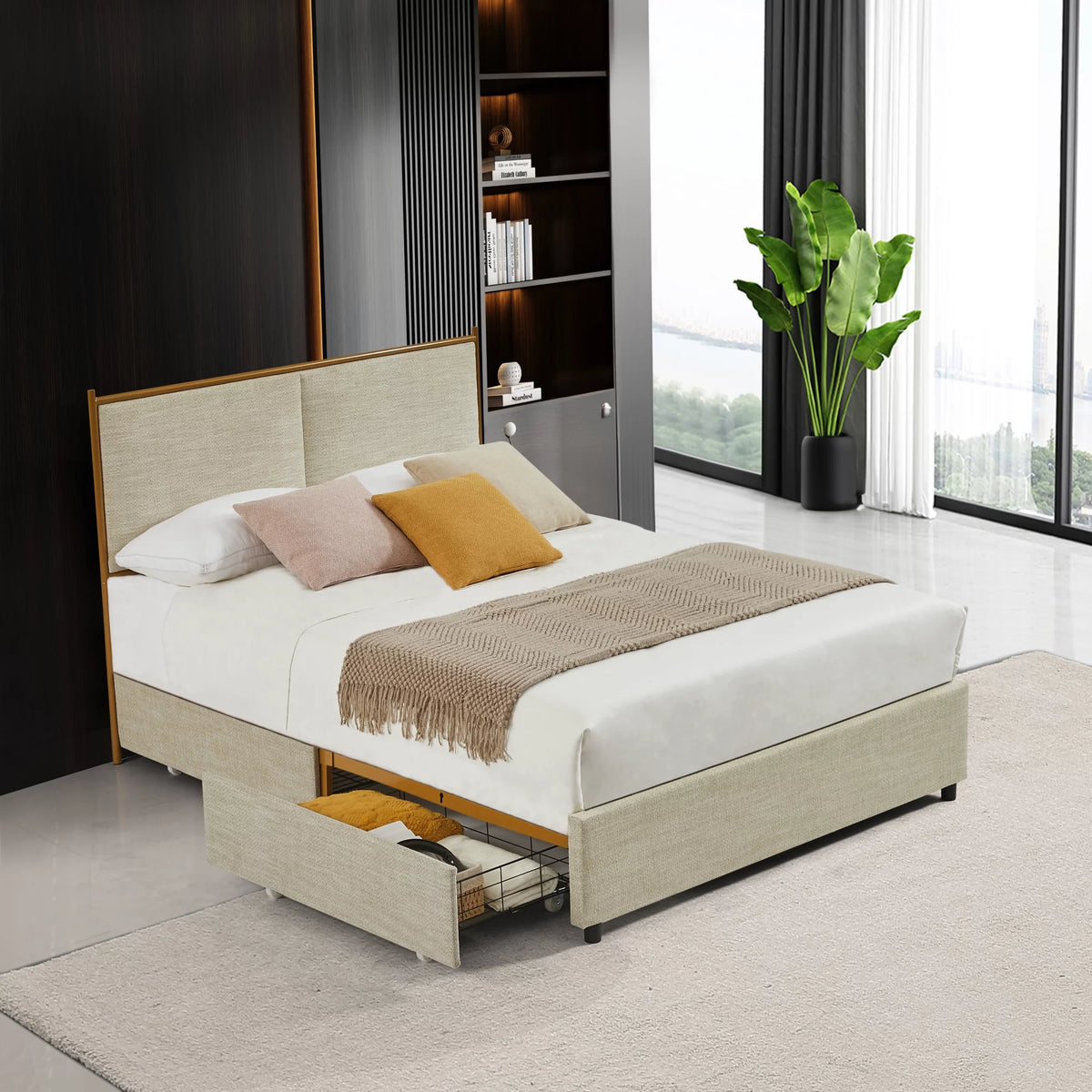 Camel Storage Bed with Drawers U101513