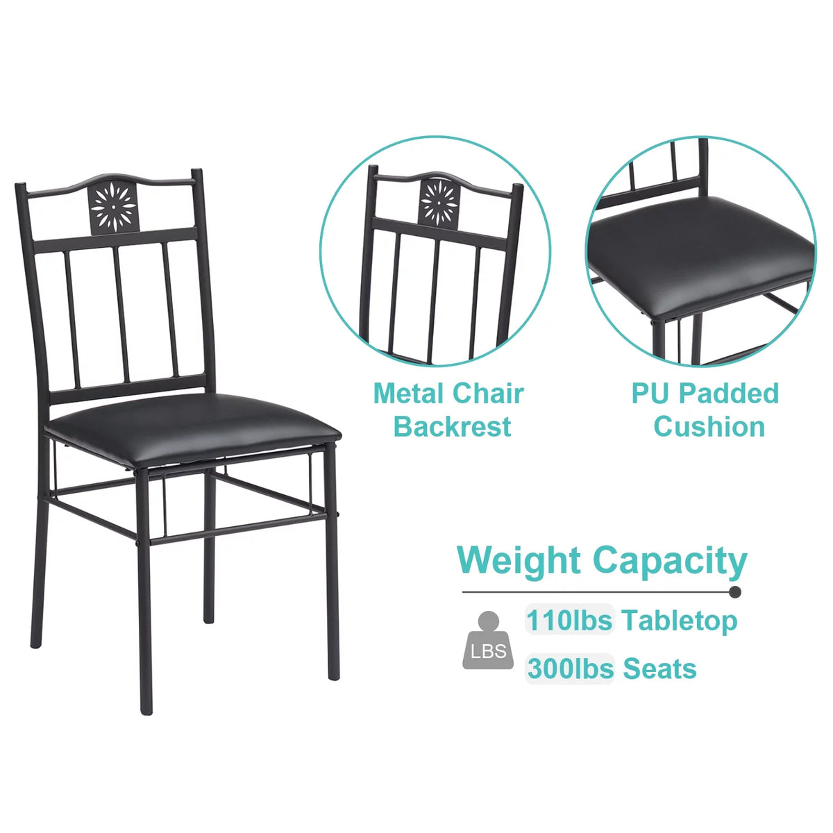 3-Piece Wooden Dining Table Set with 2 Pu Cushion Chairs O272462