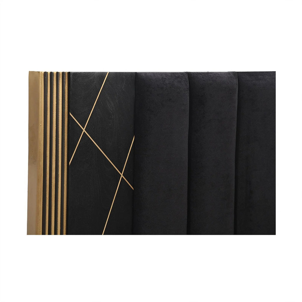 Queen Bed with Wood in Black/Gold M1354