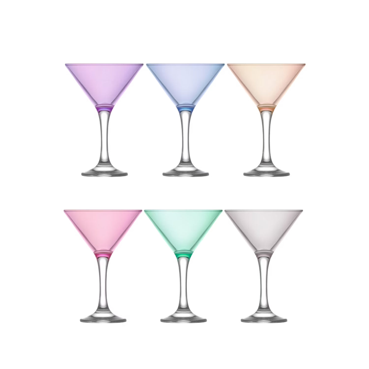 6 oz Multi Colored Martini Glasses Set of 6 O95570