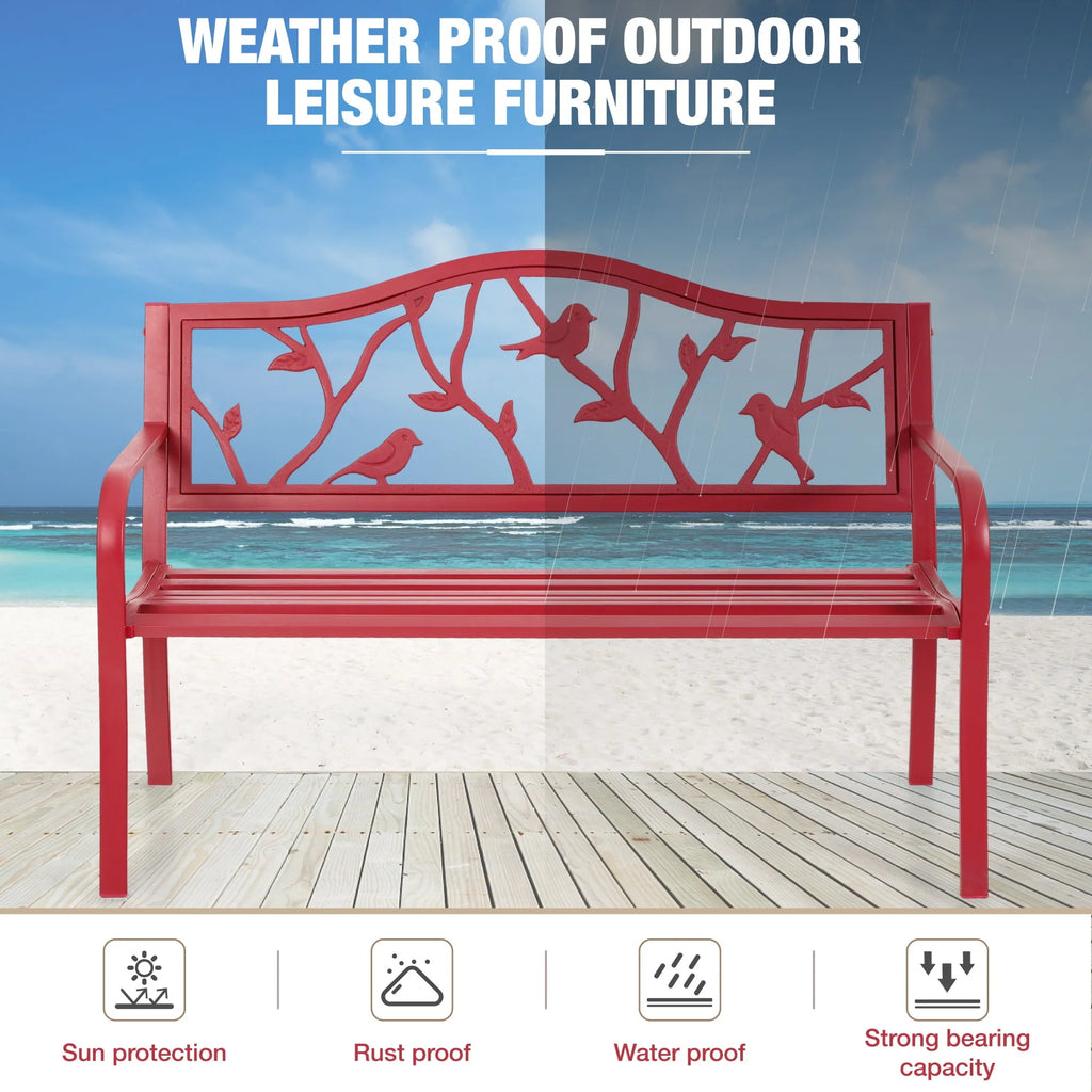 Red Metal Patio Garden Bench O2920