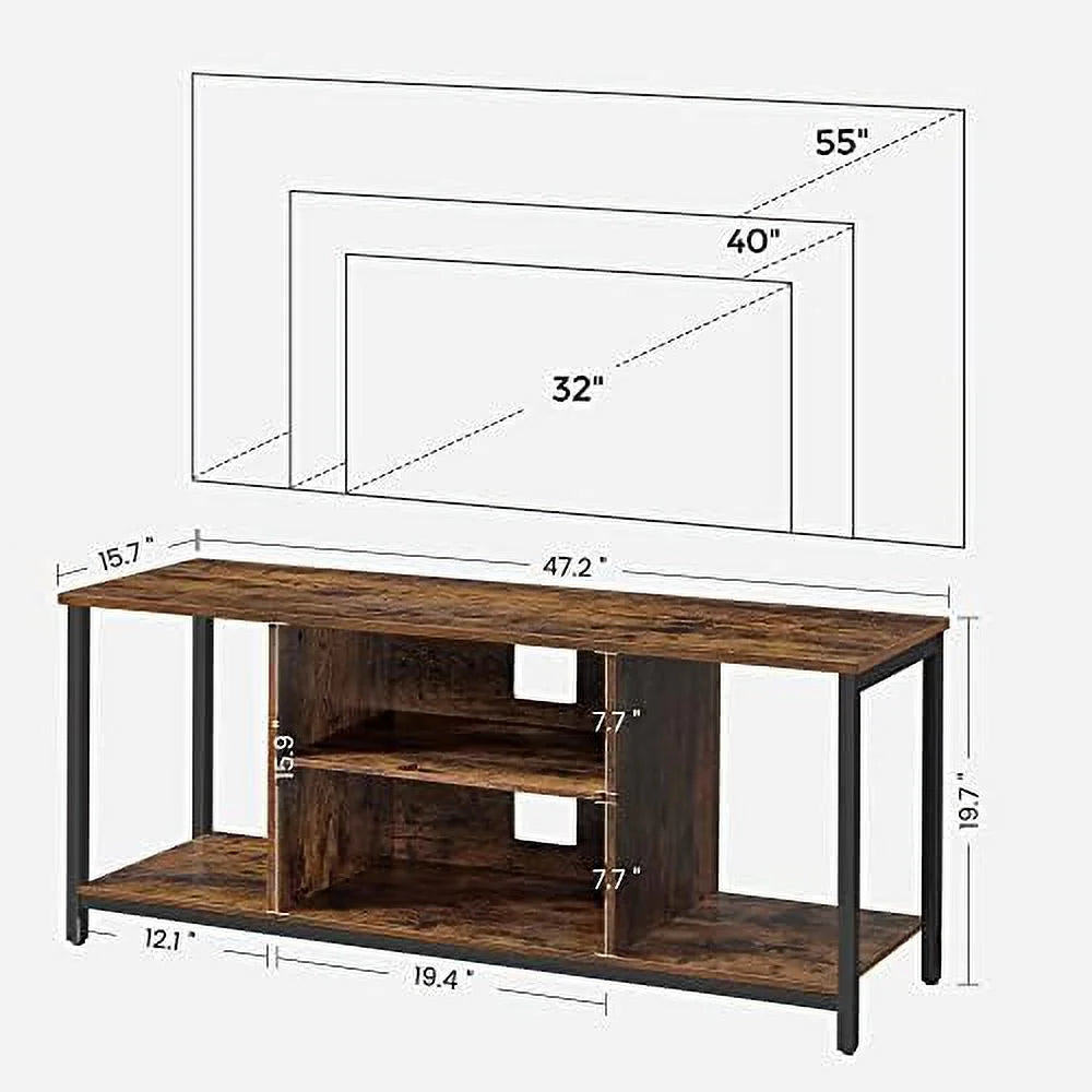 Rustic Brown and Black TV Stand up to 55 Inches with Shelving K47715