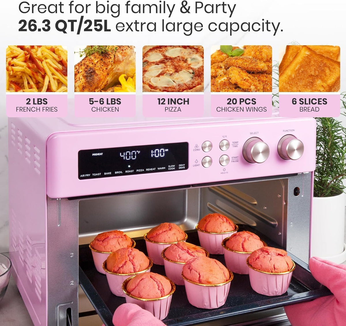 Pink 10-in-1 Convection Air Fryer Toaster Oven Q534275