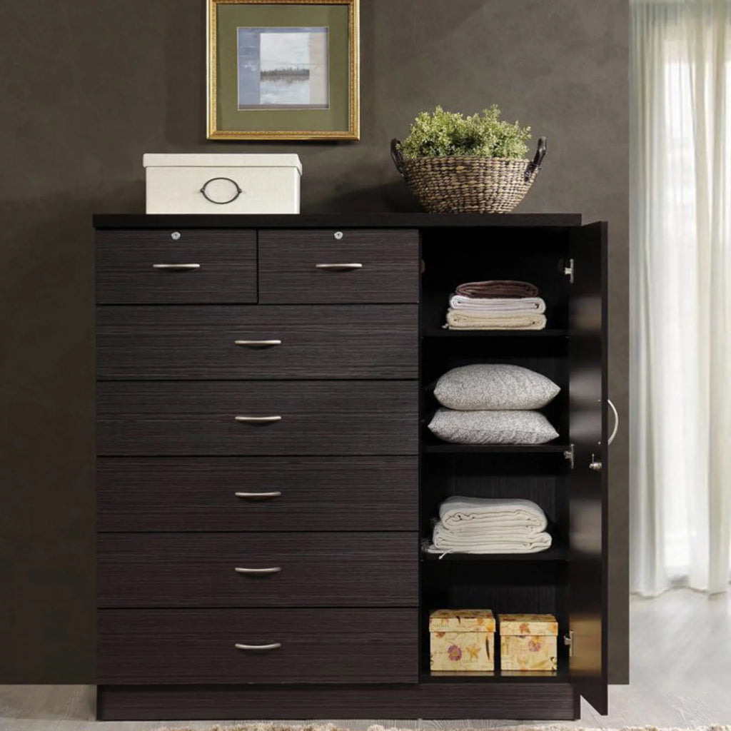 White 7 Drawer Chest with 1 Door 3 Shelves A330