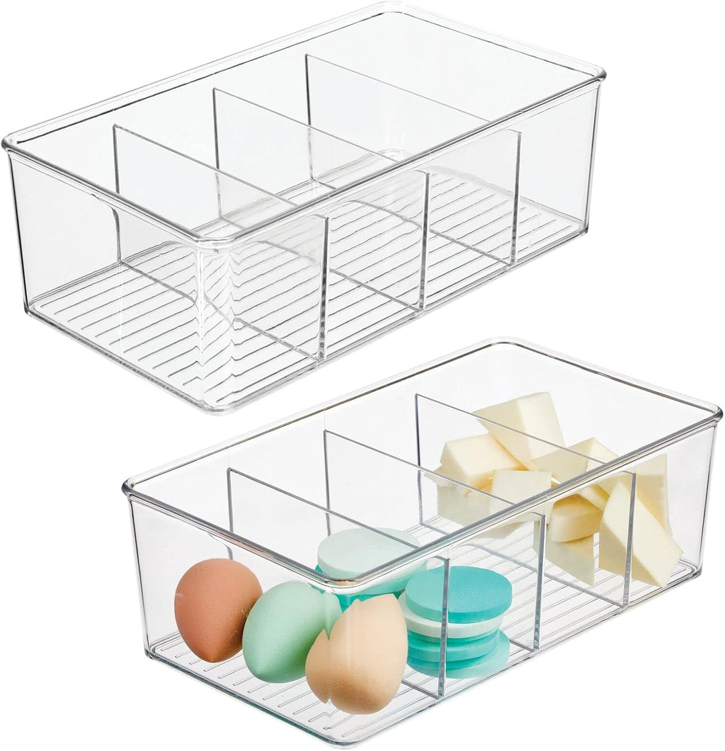 Clear Plastic 4 Divided Sections Storage Bin Box 2 Pack L440261