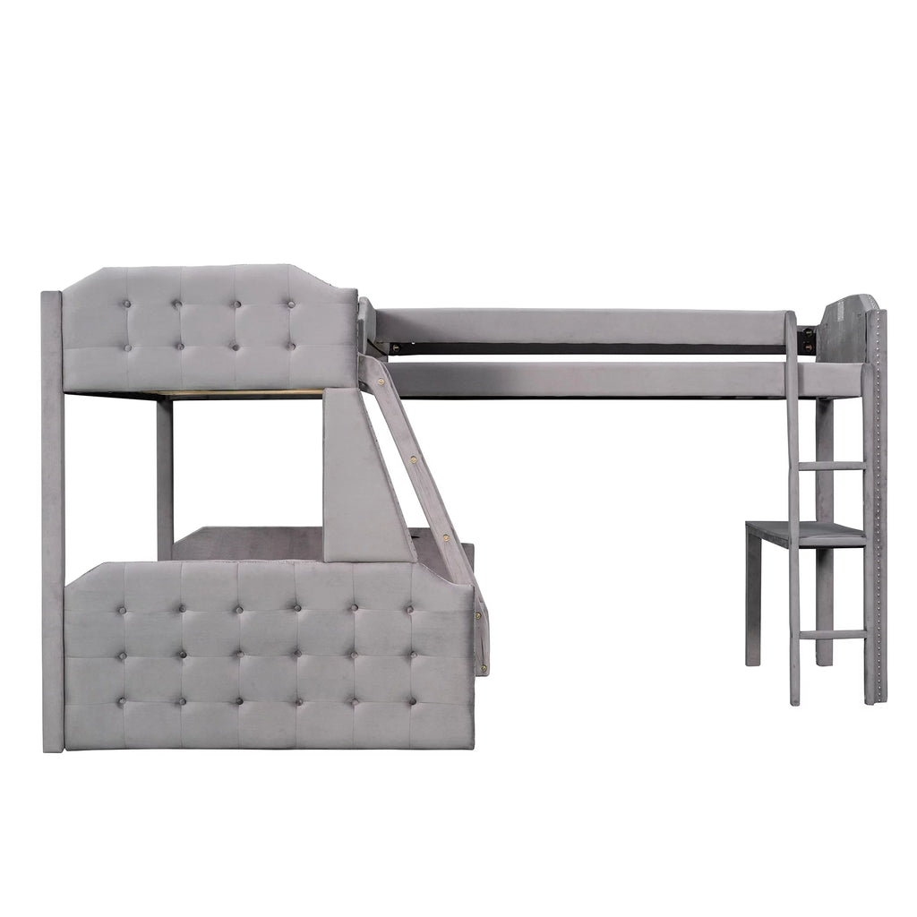 Gray Twin over Full Upholstered Bunk Bed with Desk M91714
