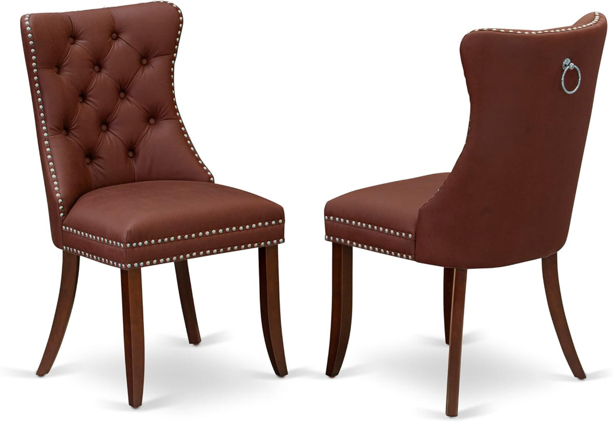 7 Piece Rectangle Wood Dining Table Set with 6 Upholstered Chairs, Mahogany Q8919