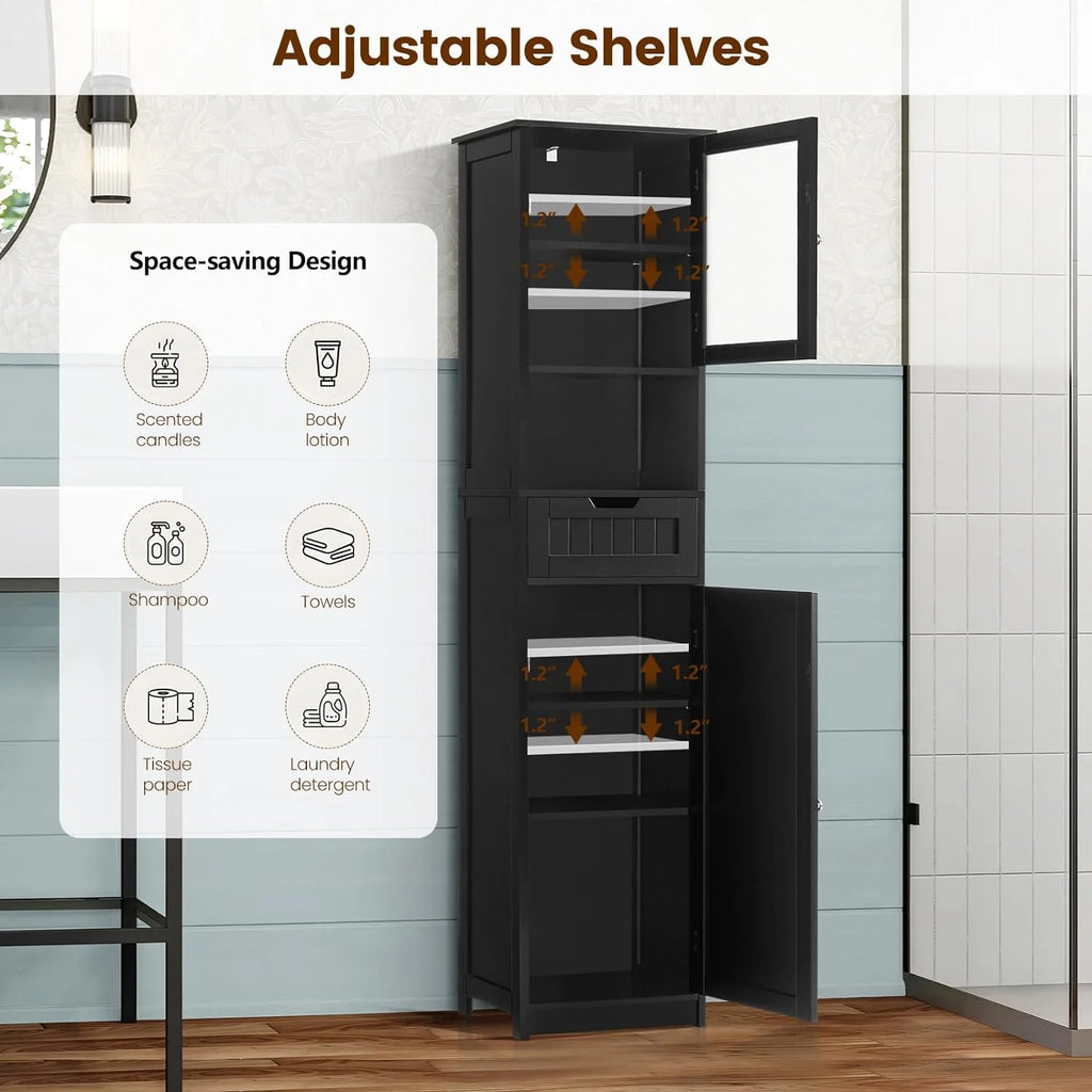 67.2" H Black Bathroom Storage Cabinet with 2 Doors & 1 Drawer T1408