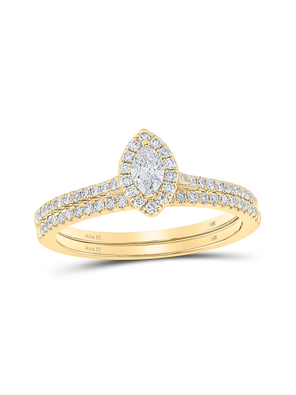 Marquise Diamond Halo Bridal Wedding Ring Band Set 1/2 Cttw L9013