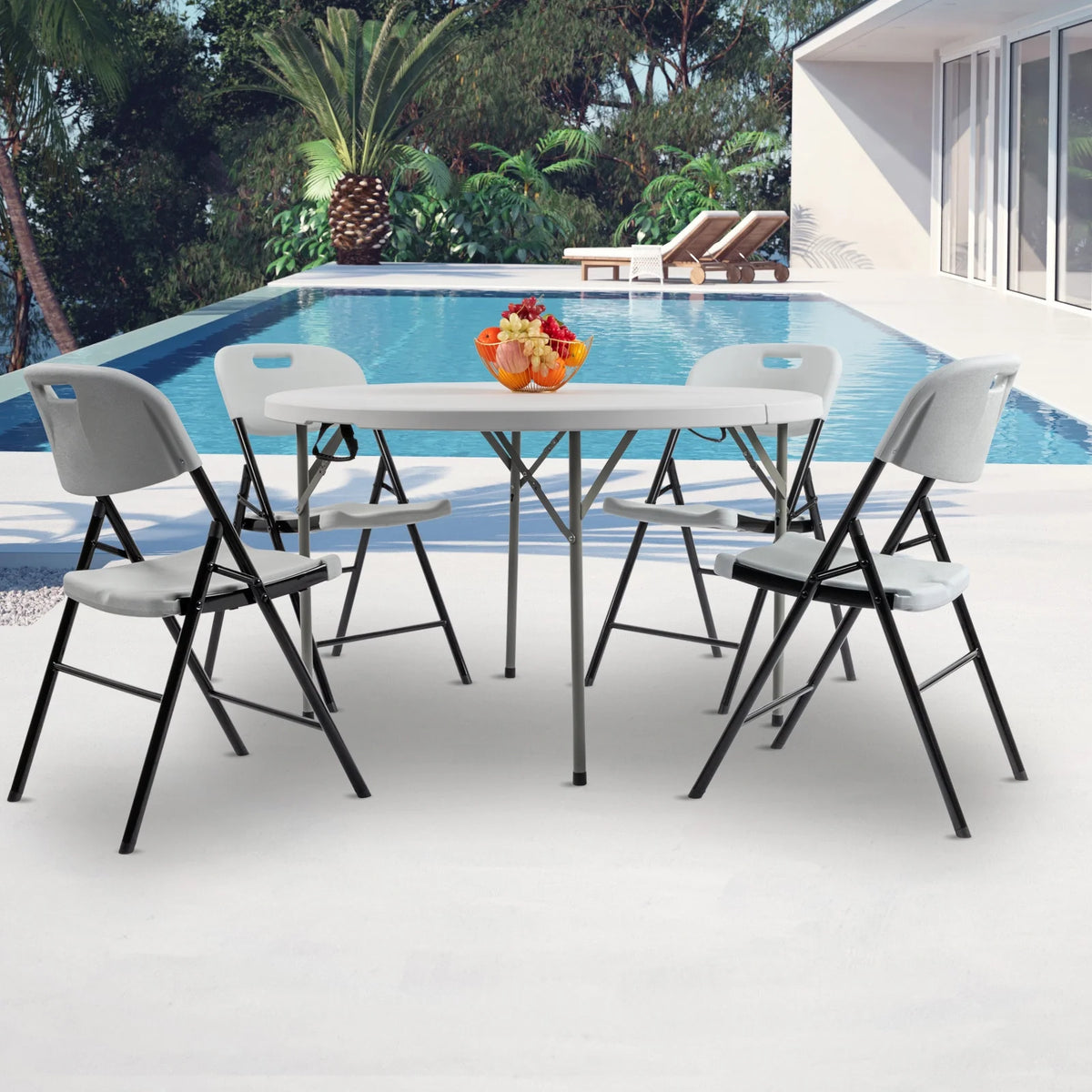 48" Round White Plastic Folding Table J836