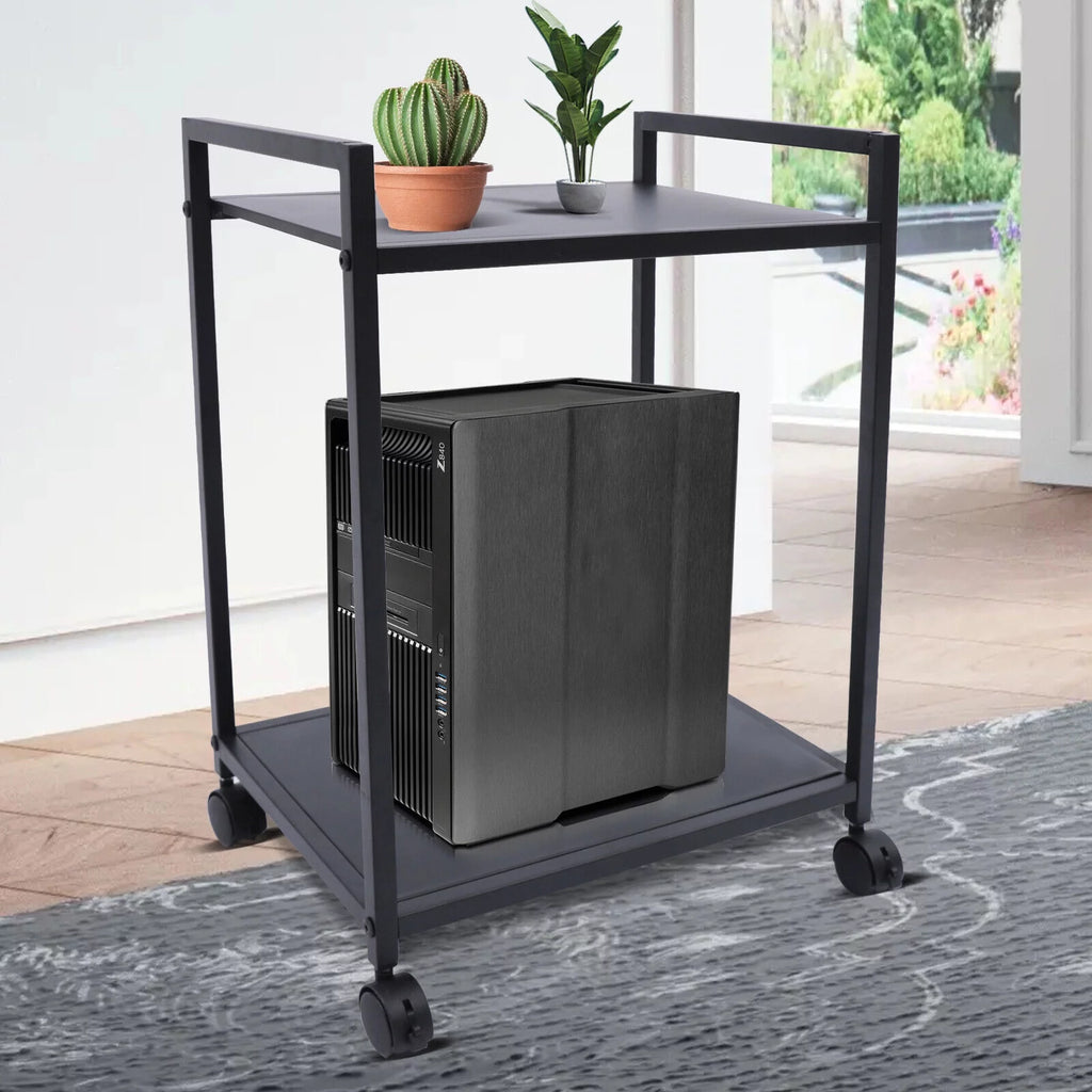 2Tier Computer Tower Stand with Lockable Wheels Black X729596