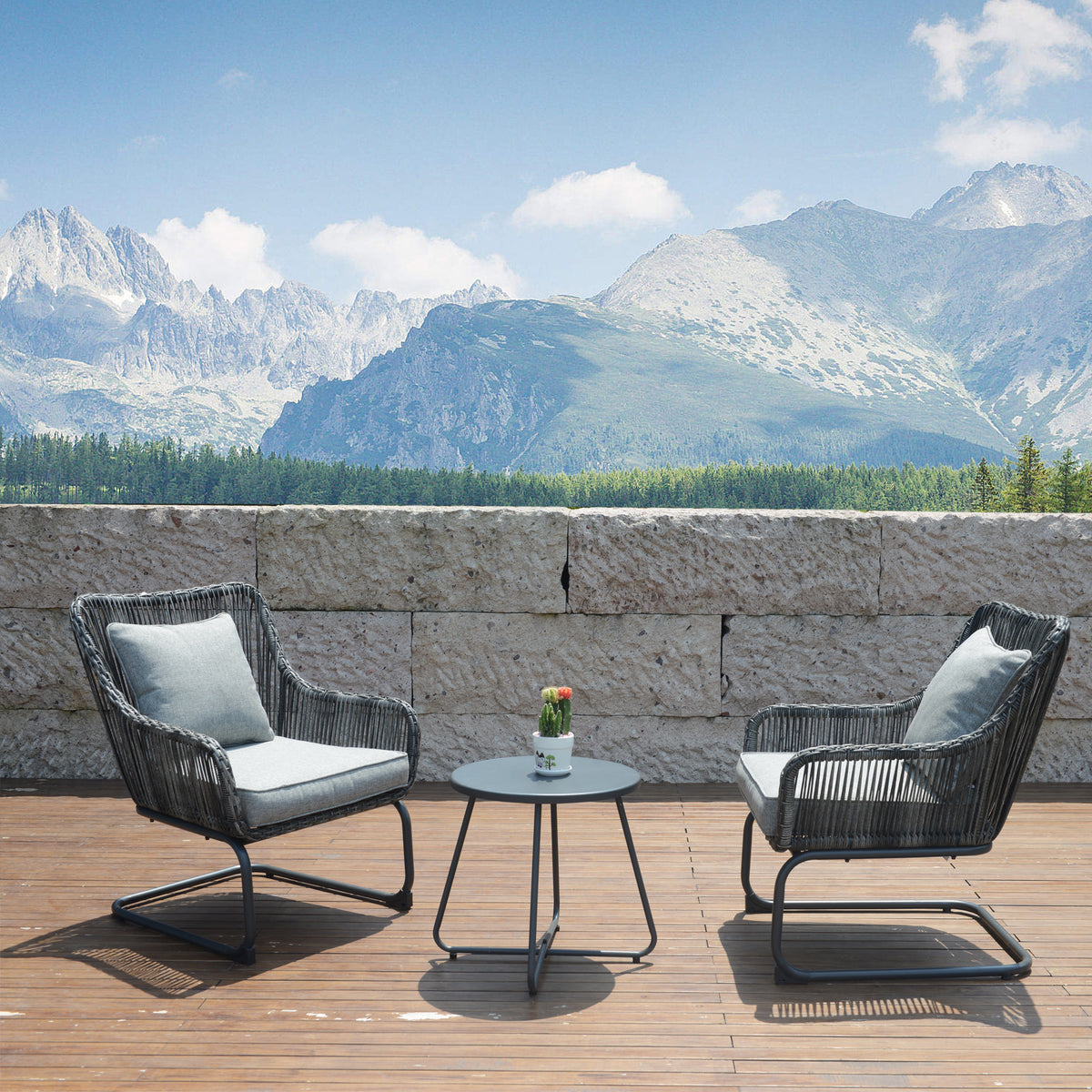 3 Pcs Outdoor Hand-Woven Wicker Spring Sofa Chair Patio Conversation Set N85308