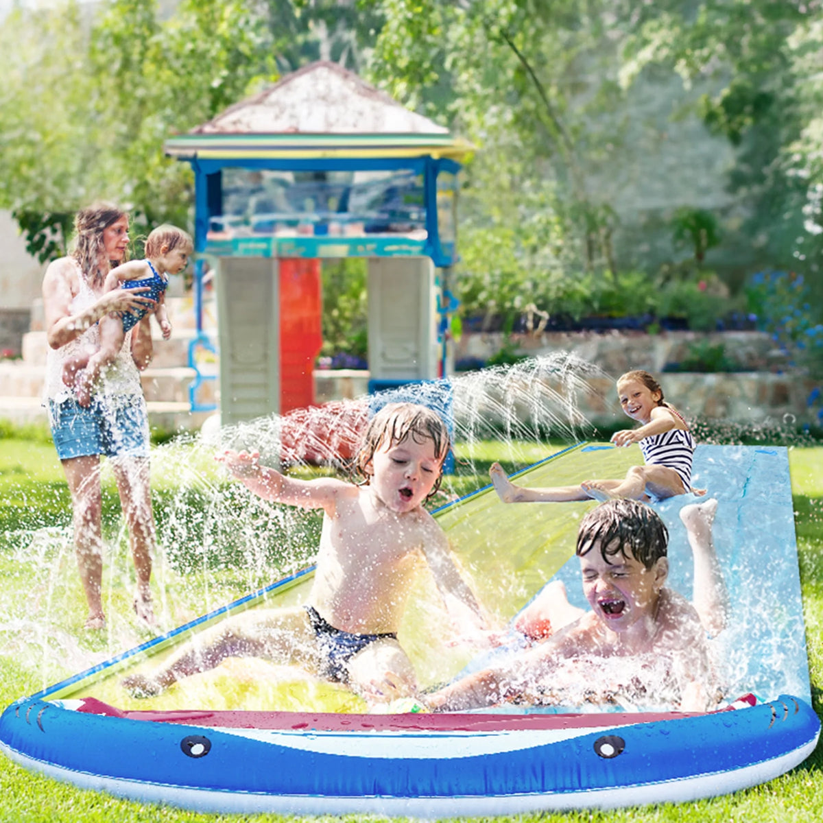 16FT Double Water Slides with Sprinklers K6095