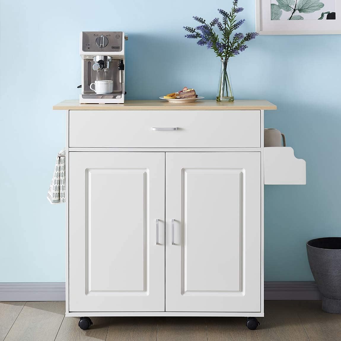 Black Wood Top Kitchen Cart with Storage and Drawers S922380