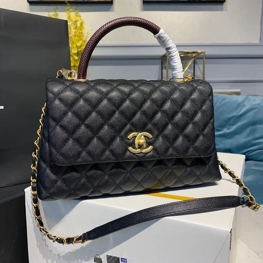 Black Large Flap Bag With Top Handle M32293