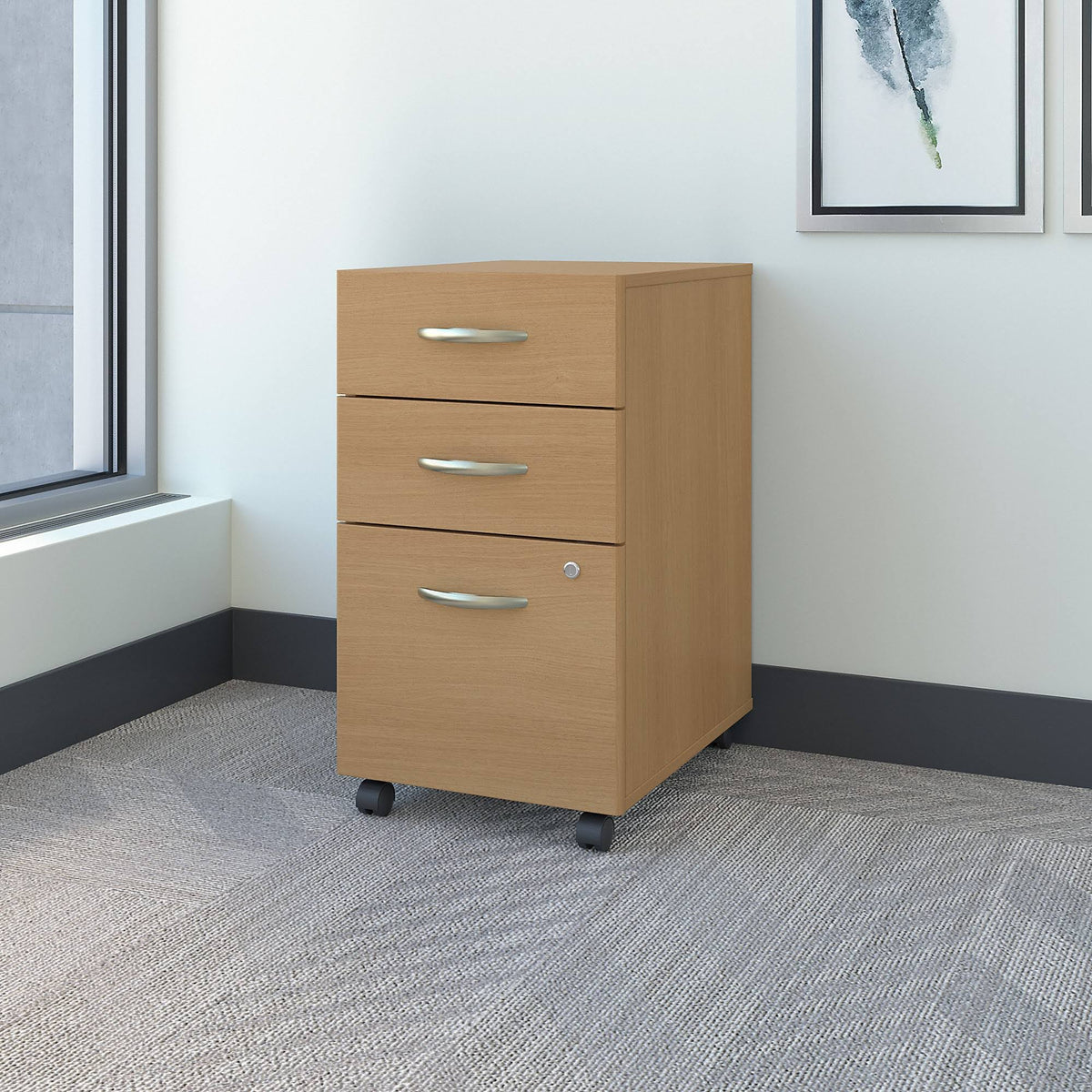 Light Oak 3 Drawer Mobile File Cabinet R396531