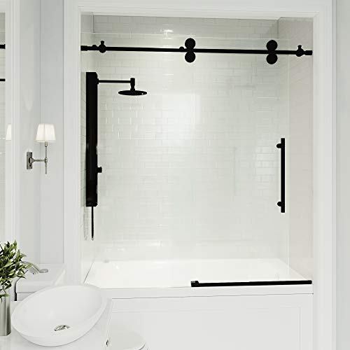 Matte Black Frameless Sliding Rectangle Tub Door with Clear Tempered Glass and Stainless Steel Hardware L88375