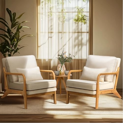 Mid Century Modern Accent Chair Set of 2 with Lumbar Pillow P45371