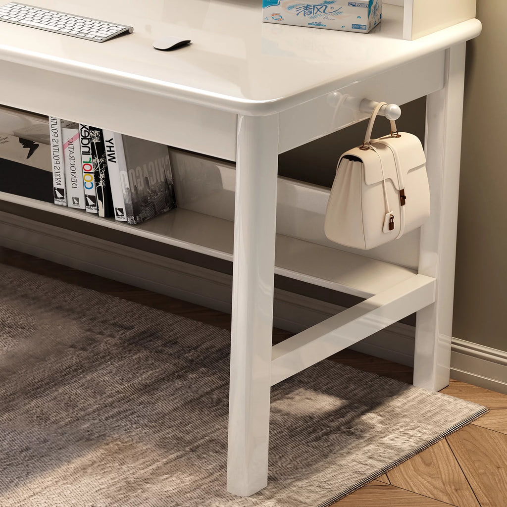 White Wooden Kids Desk and Chair Set with Hutch U480507