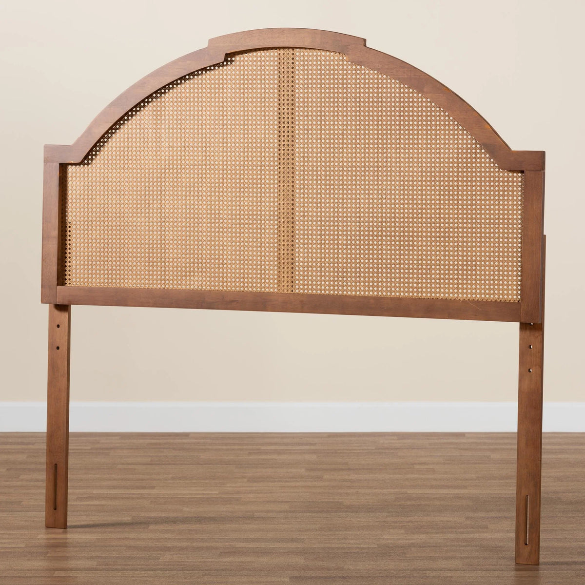Ash Walnut Finished Wood Queen Size Headboard with Rattan U5646