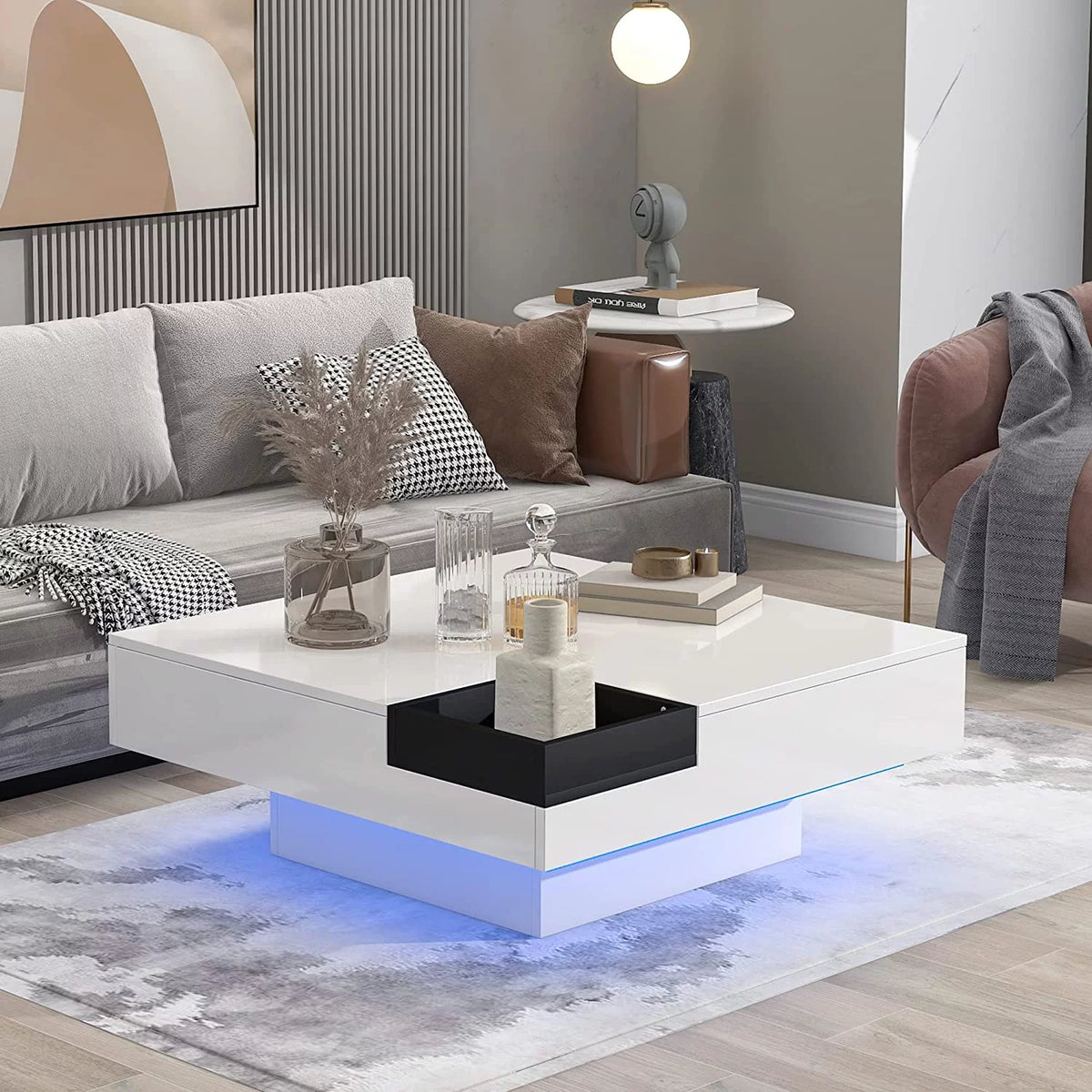 Square LED Coffee Table with 16 Colors and Detachable Tray W54456