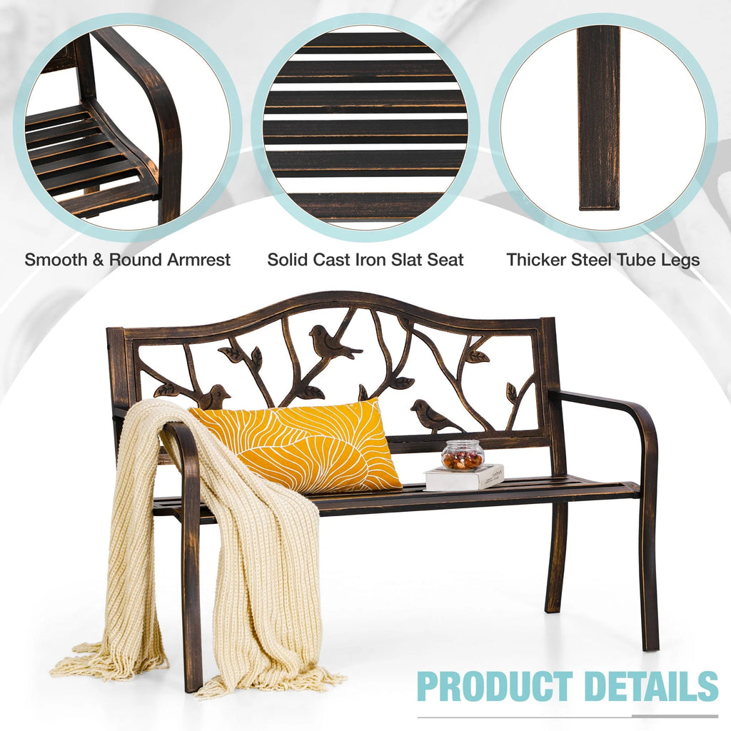 Red Metal Patio Garden Bench O2920