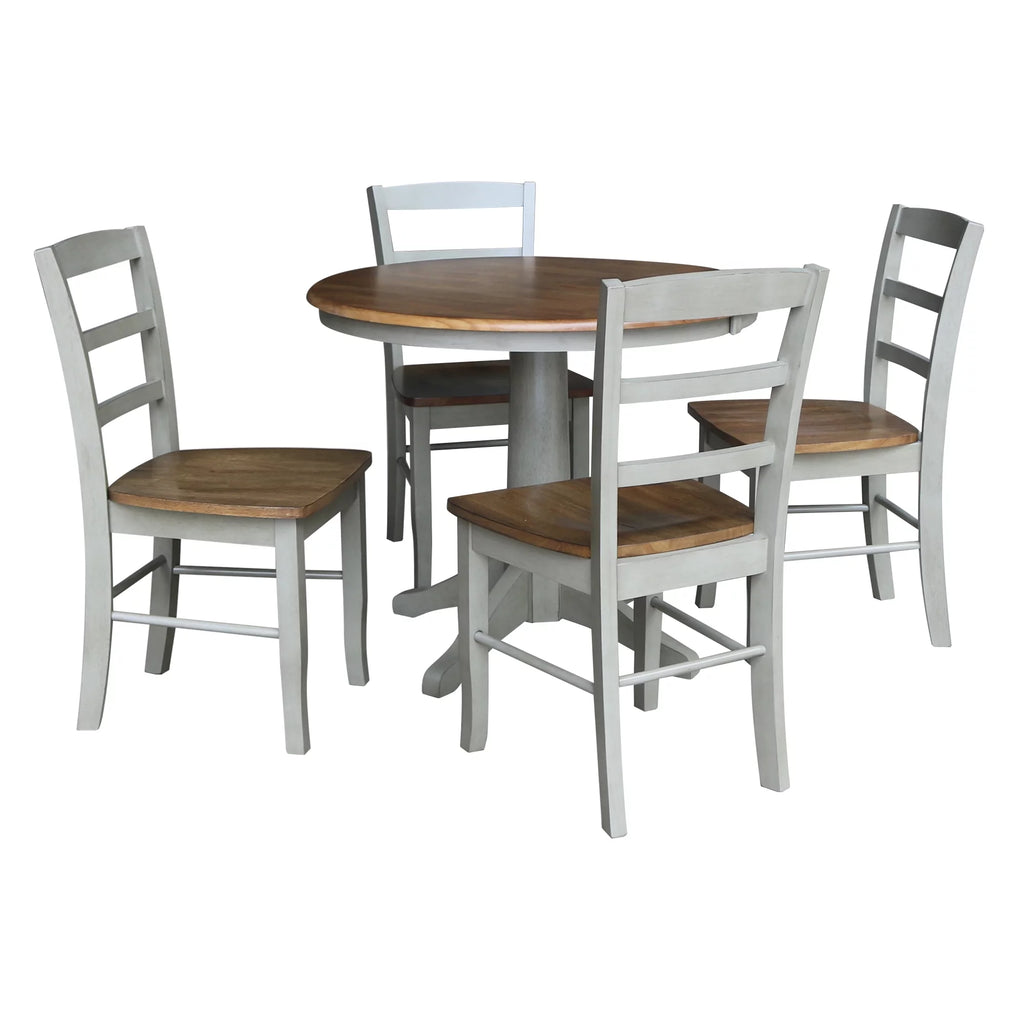 36" Round Solid Wood Pedestal Dining Table with 4 Ladder Back Chairs C1982