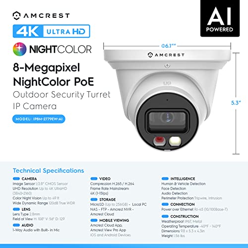 4K PoE Security Outdoor Turret Camera with Built-in Microphone N72446
