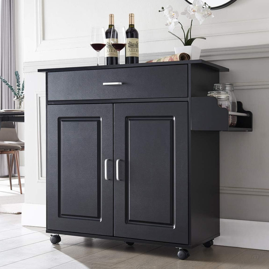 Black Wood Top Kitchen Cart with Storage and Drawers S922380