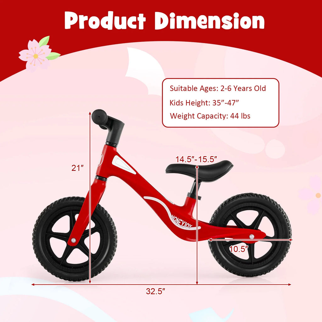 Balance Bike No Pedal Lightweight Toddler Training Bicycle with Adjustable Seat W8650