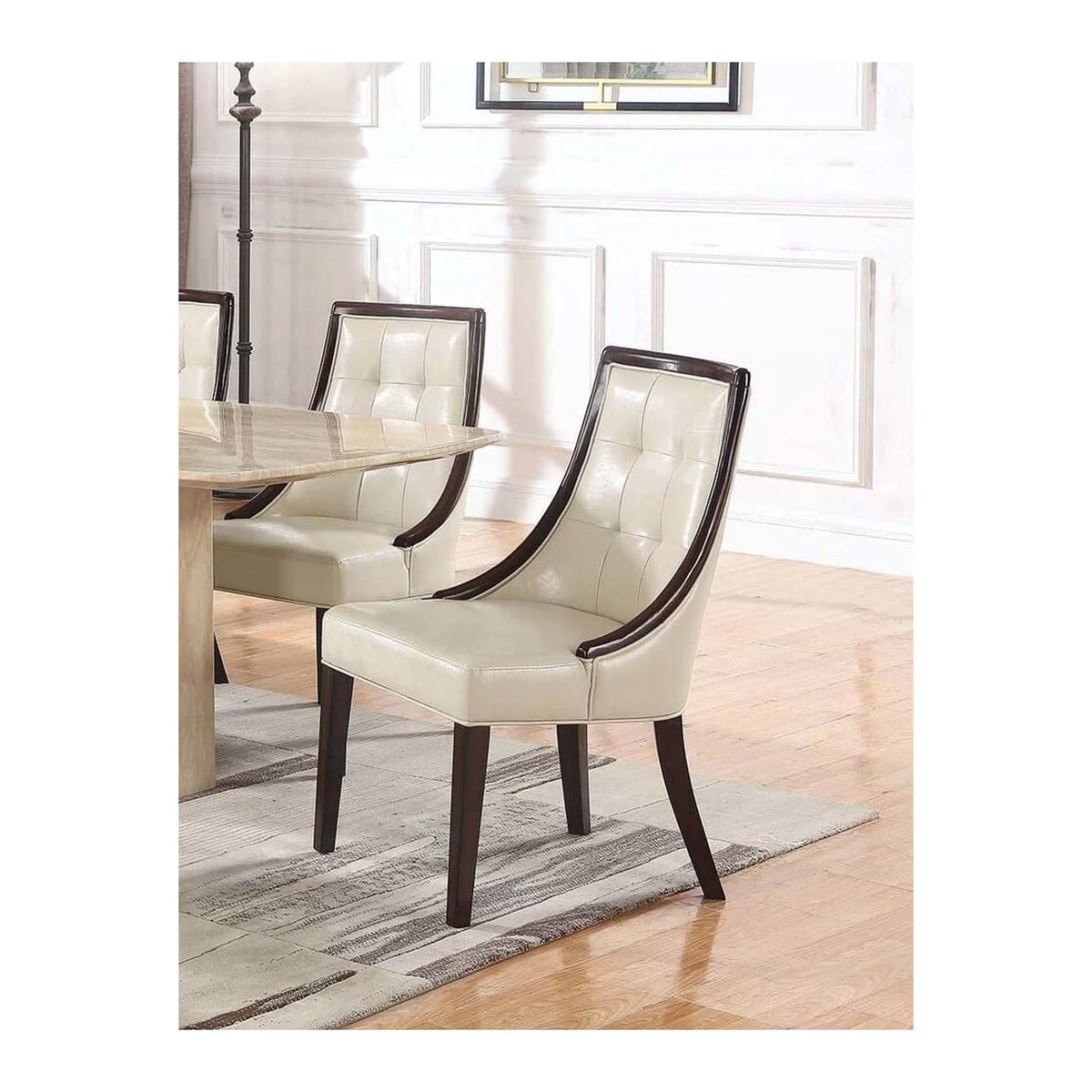 Ivory Espresso Faux Leather Dining Side Chairs Set of 2 G54549